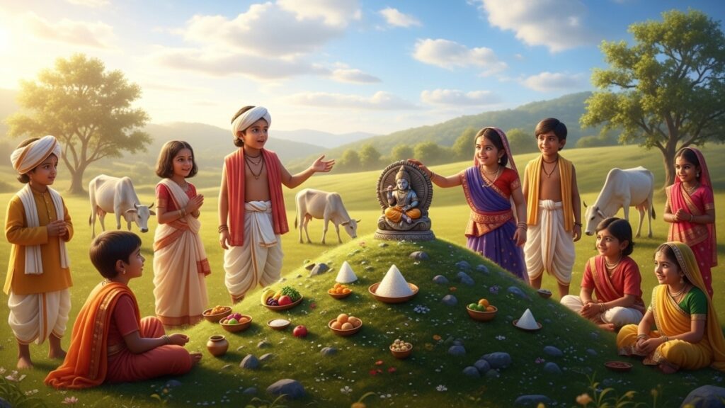 Govardhan Puja Story for Kids in English 4 The Cowherd Children and the Magic Hill