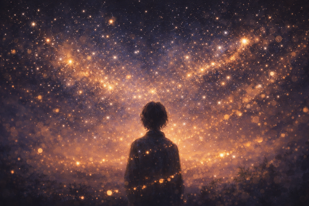 A romantic starlit scene from a magical realism love story