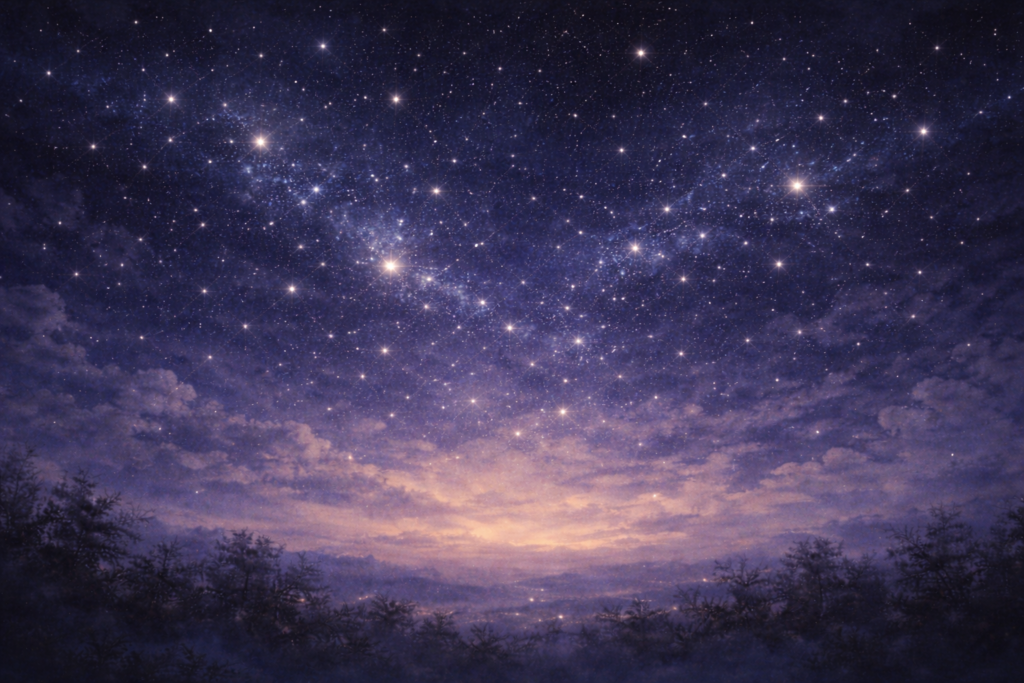 A quiet night sky holding a romantic promise at the end of a love story