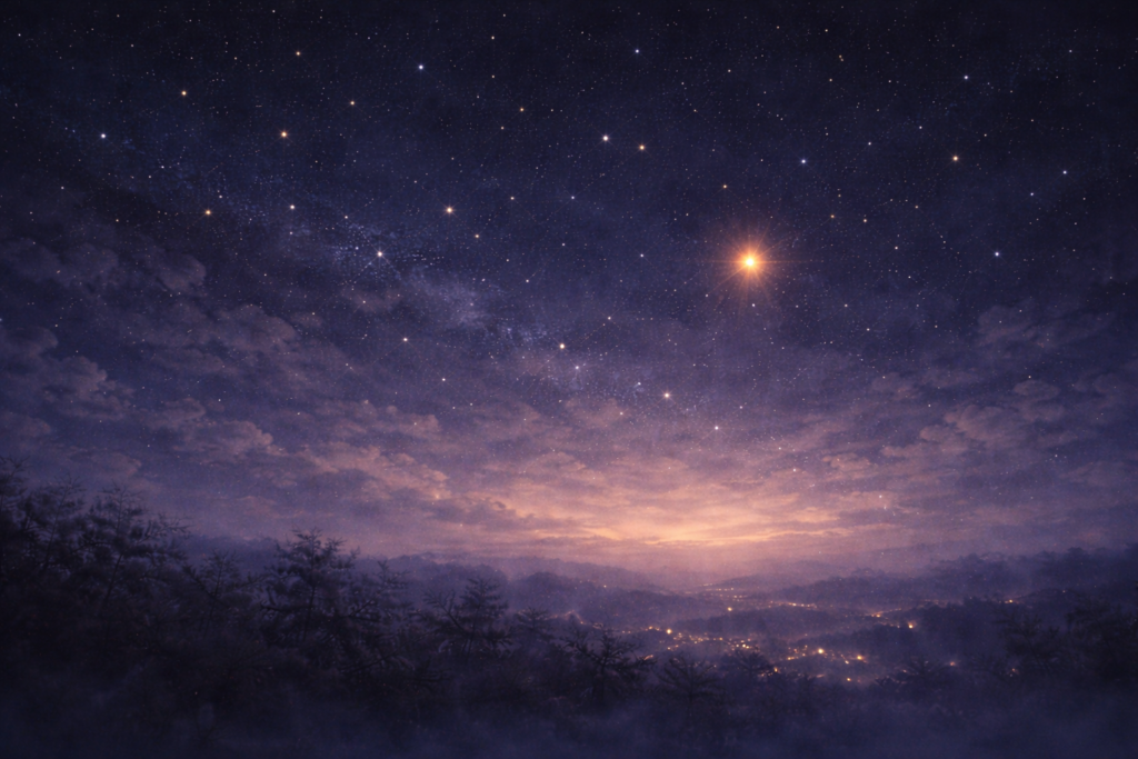 A quiet night sky holding a romantic promise at the end of a love story