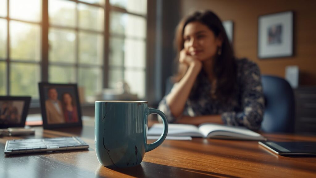 The Broken Coffee Mug on Desk Seven
