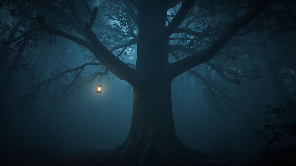 The Lantern Hanging From the Cedar Tree